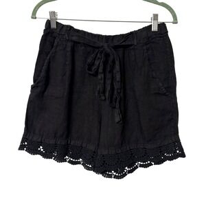 Francesca Bettini Black Linen Shorts Womens M Lace Trim Festival Boho Resortwear